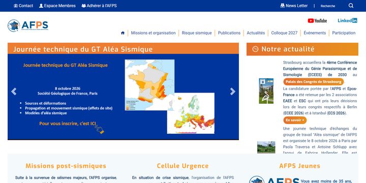 Page d’accueil du site AFPS — génie parasismique