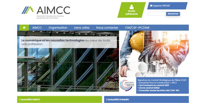 Page d’accueil du site AIMCC