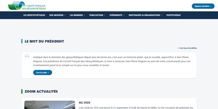 Page d’accueil du site Comité Français des Géosynthétiques