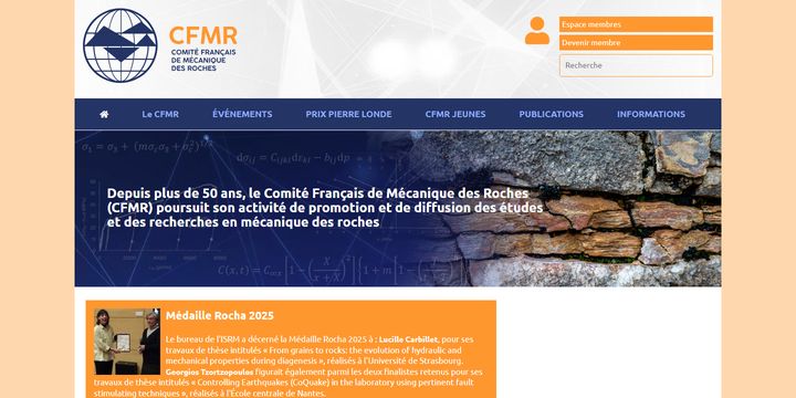 Page d’accueil du site Comité Français de Mécanique des Roches