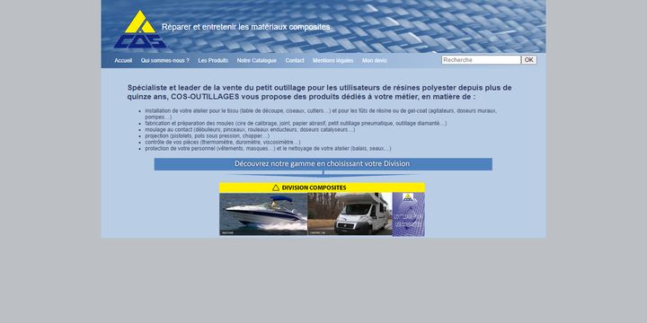 Page d’accueil du site COS Outillages