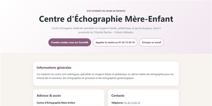 Page d’accueil du site Centre d’Échographie Mère-Enfant