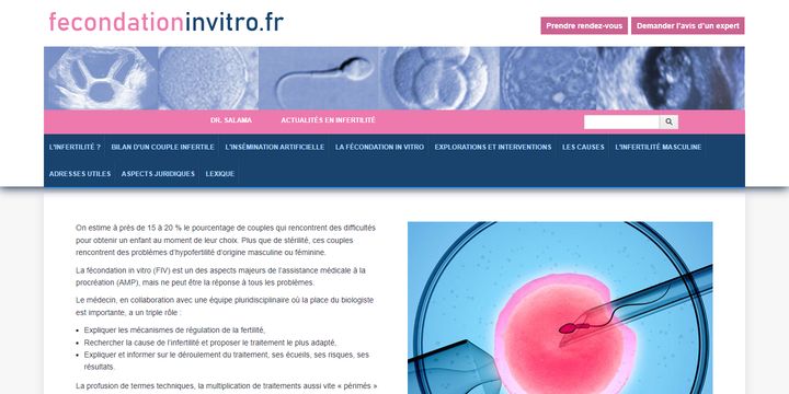 Page d’accueil du site Fécondation in vitro