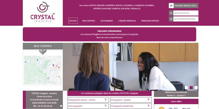 Page d’accueil du site Crystal Imagerie