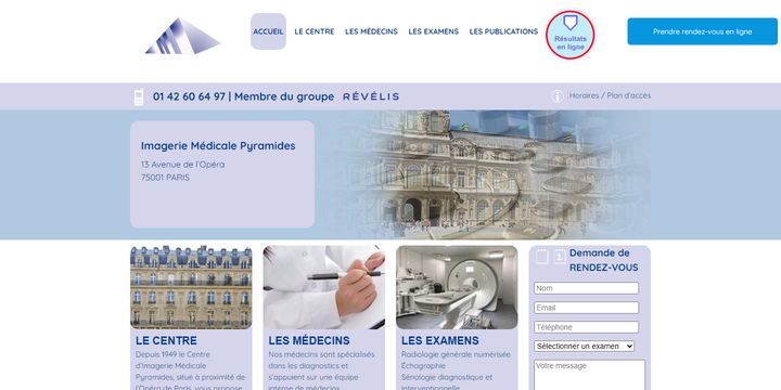 Page d’accueil du site Imagerie Médicale Pyramides