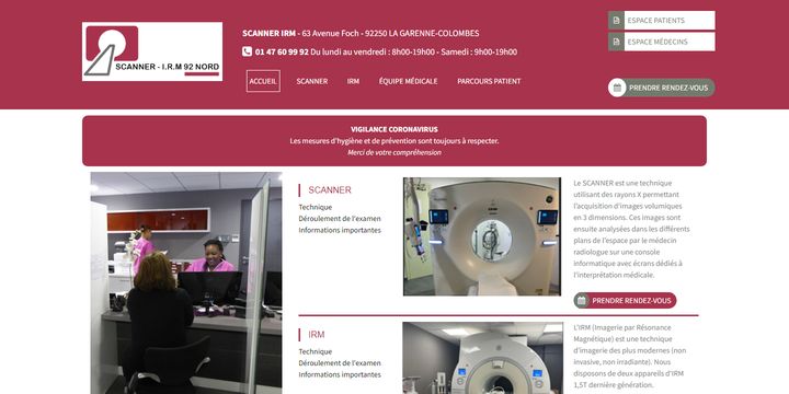 Page d’accueil du site Scanner IRM 92 Nord
